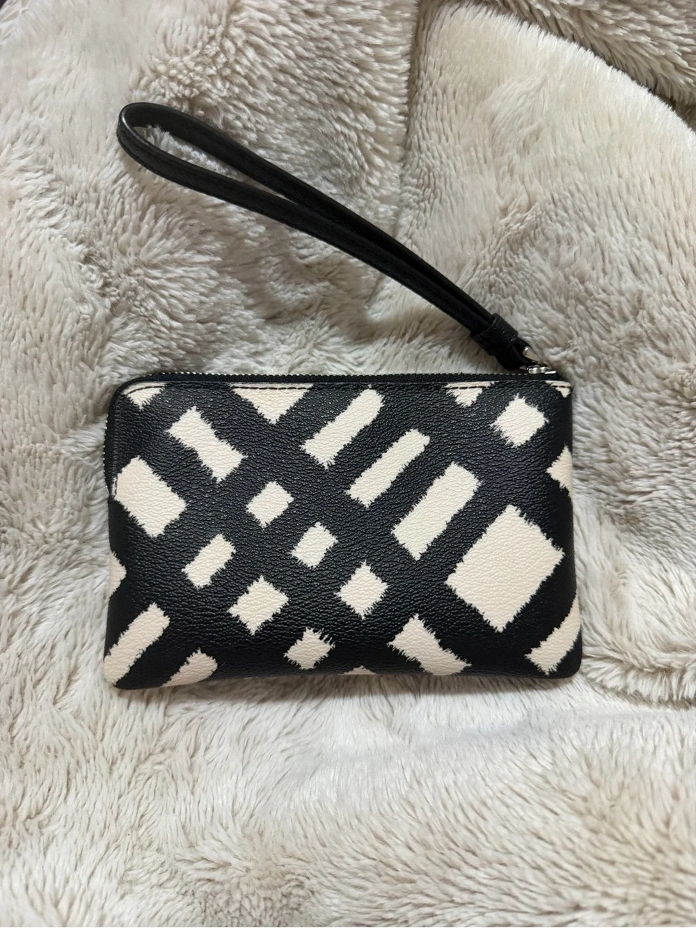 Coach Black & White Geometric Leather Wristlet